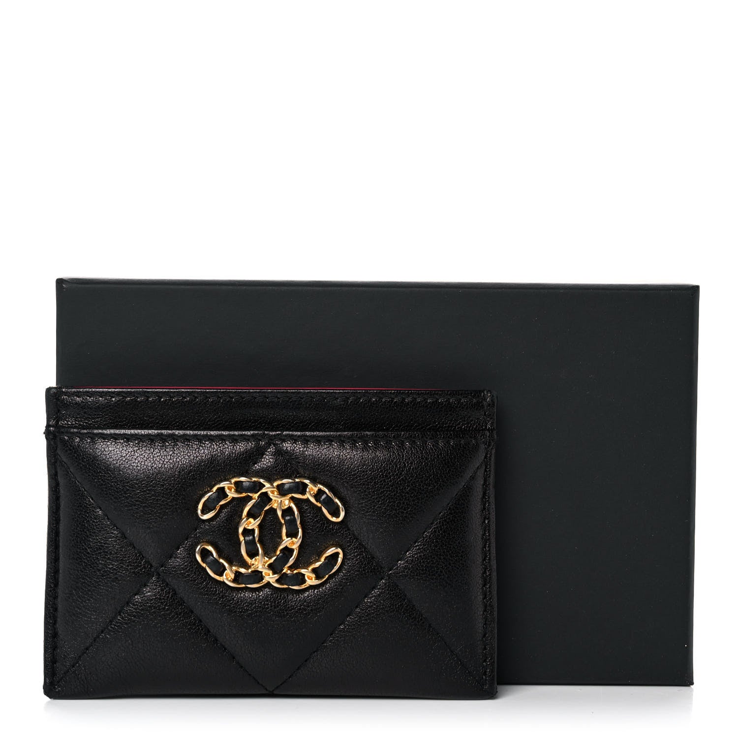 Chanel Shiny Goatskin Quilted Chanel 19 Card Holder Black 9 of 9