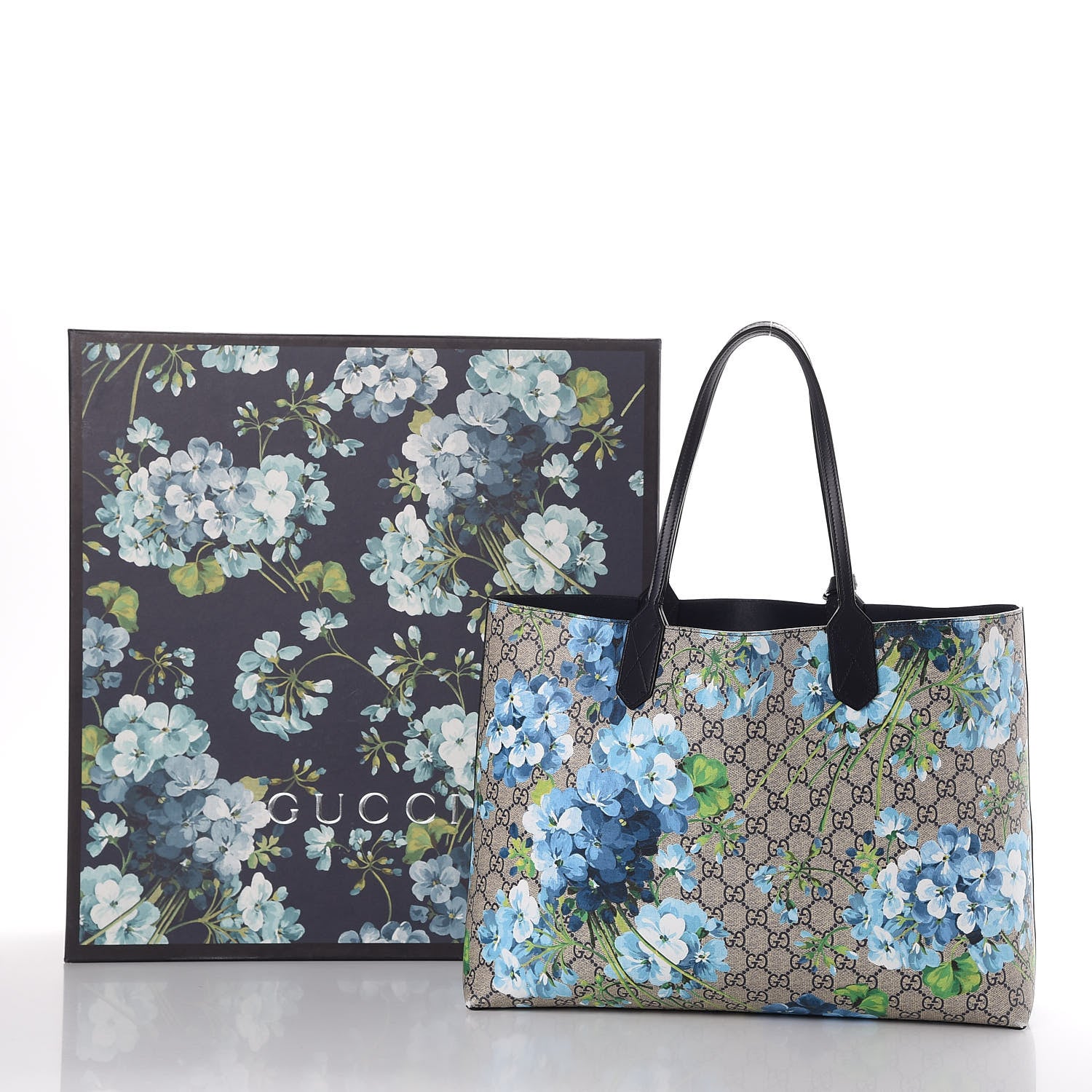 Gucci GG Supreme Monogram Blooms Medium Reversible Tote Beige Blue Navy 10 of 10