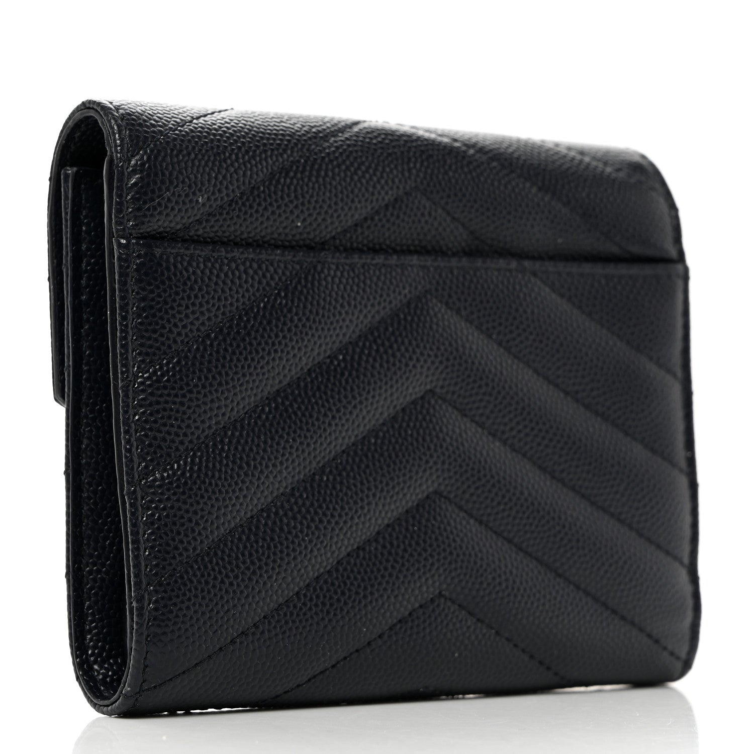 Saint Laurent Grain De Poudre Matelasse Chevron Monogram Compact Tri Fold Wallet Deep Marine 4 of 8