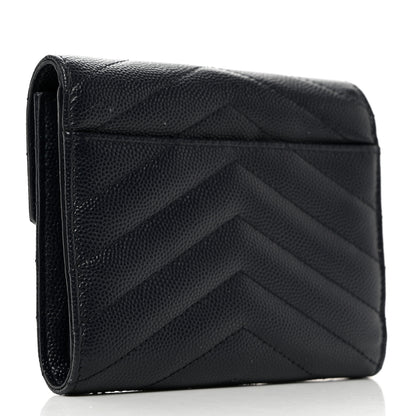 Saint Laurent Grain De Poudre Matelasse Chevron Monogram Compact Tri Fold Wallet Deep Marine 4 of 8