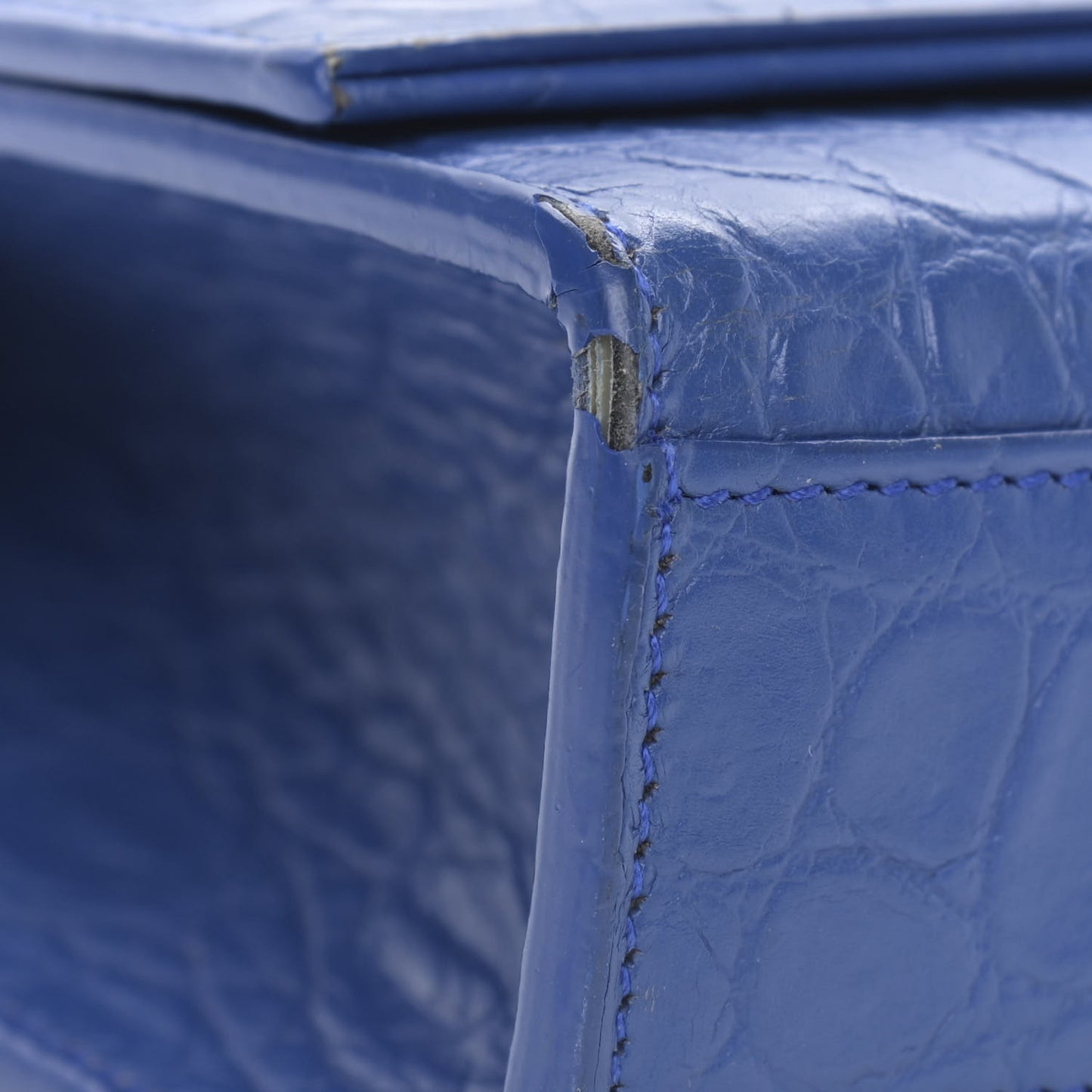 Calfskin Crocodile Embossed Medium Classic Monogram Kate Tassel Satchel Bleu Majorelle