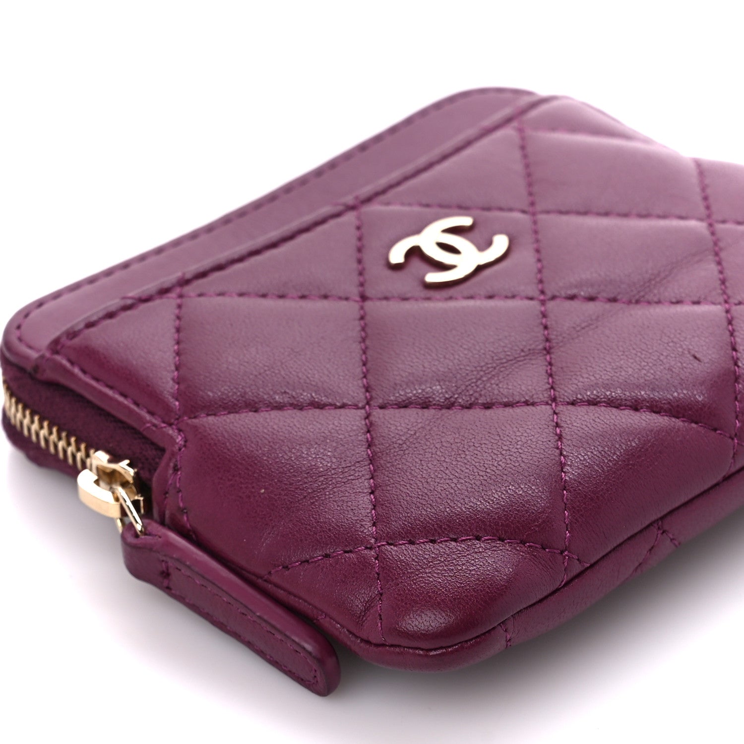 Chanel Lambskin Quilted Zip Card Holder Wallet Burgundy 9 of 11