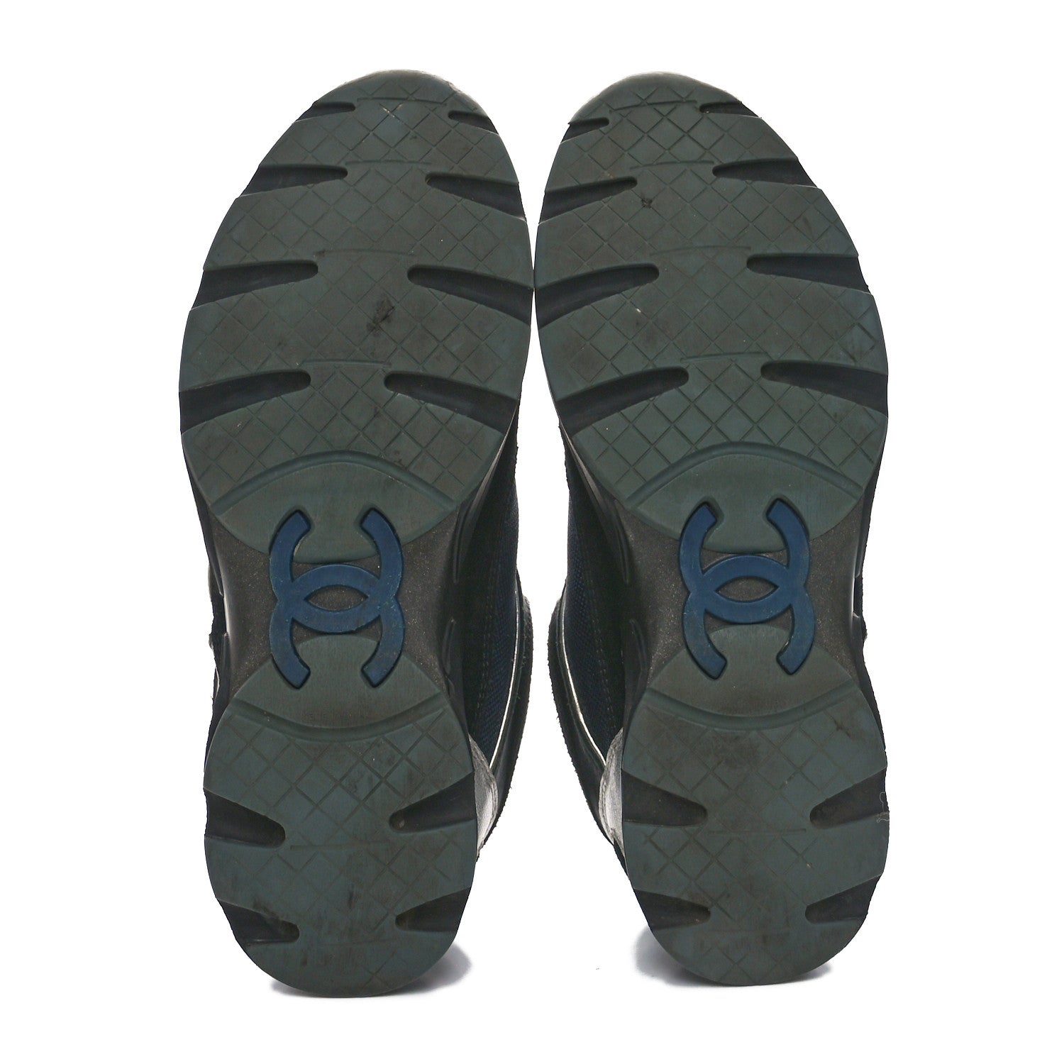 Chanel Mesh Suede Calfskin Womens CC Sneakers 36 Dark Blue Black Silver 6 of 9