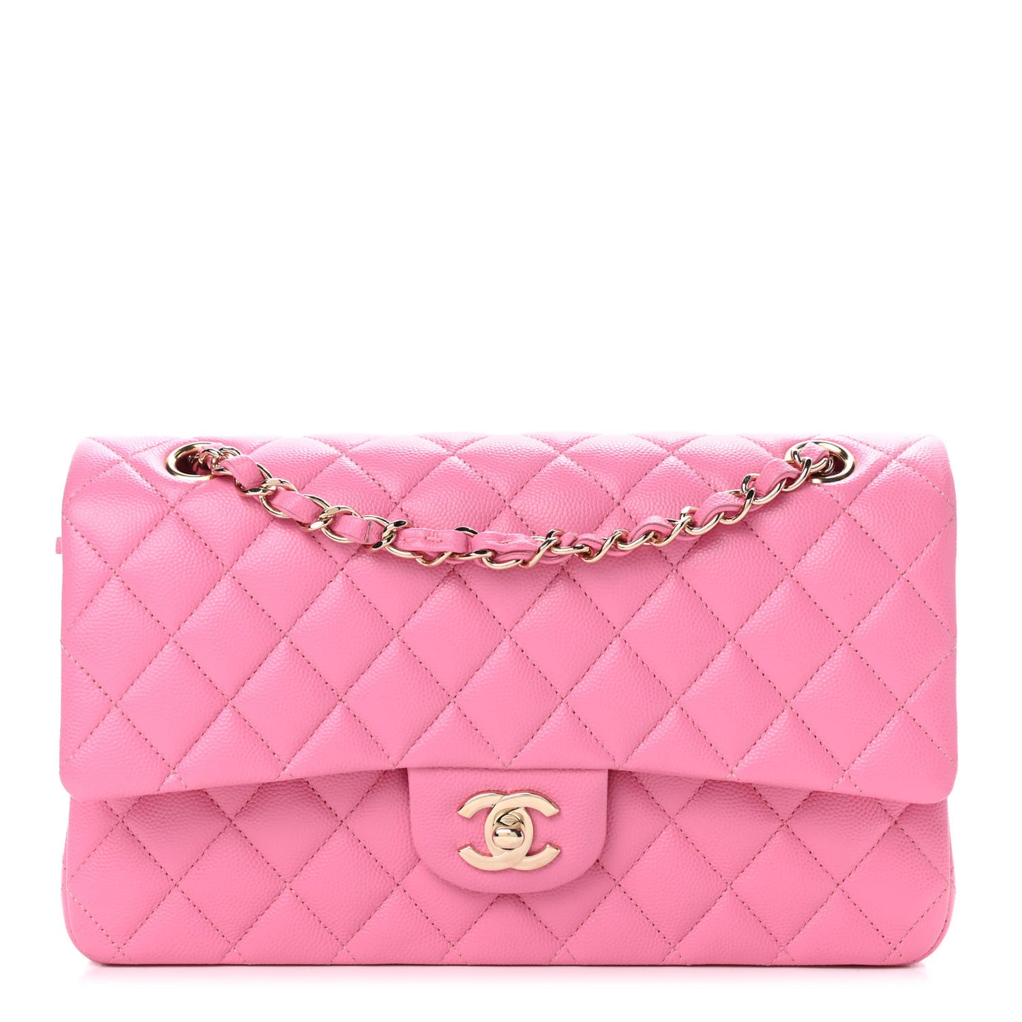 Caviar Quilted Medium Double Flap Pink