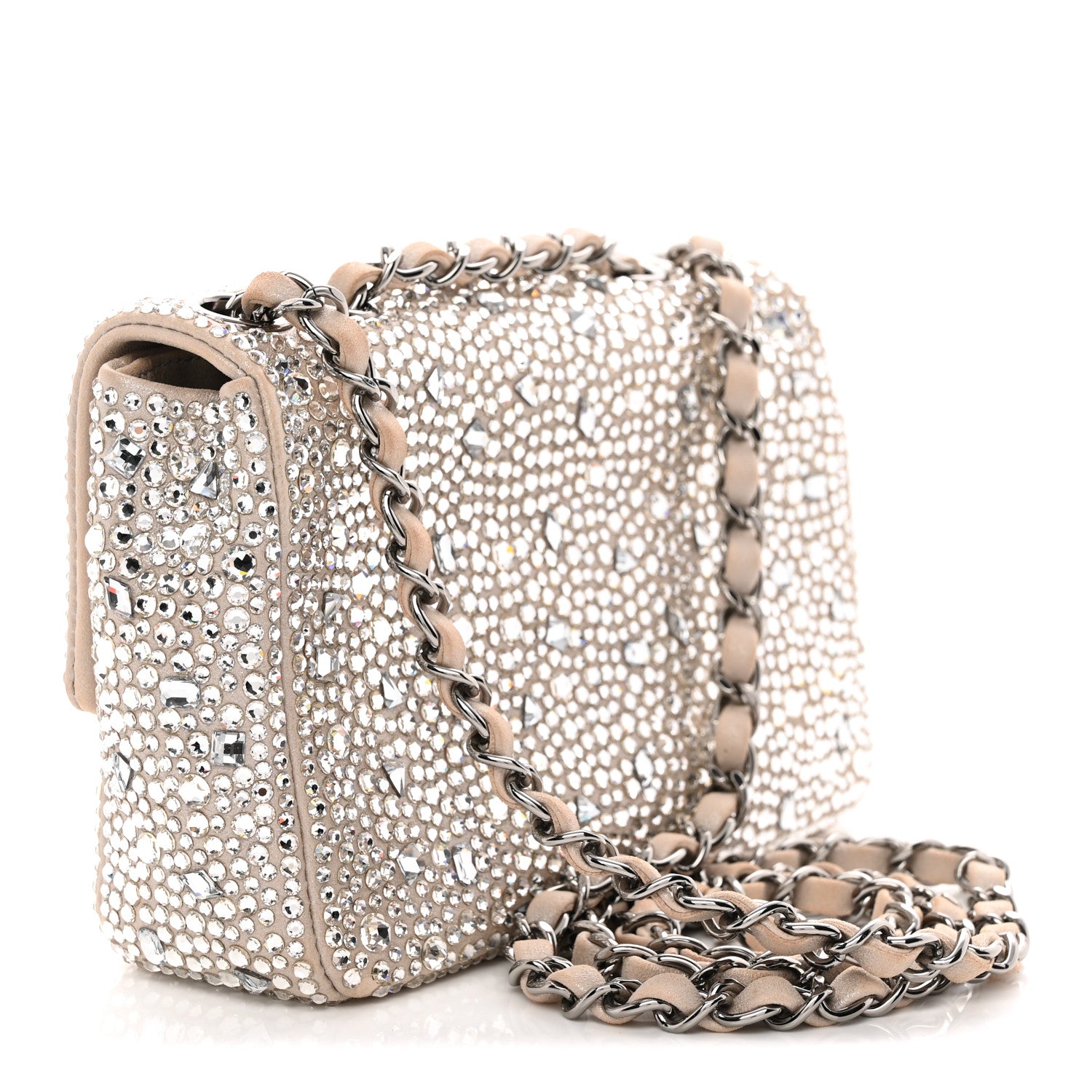 Chanel Suede Calfskin Crystal Mini Flap Silver 3 of 11