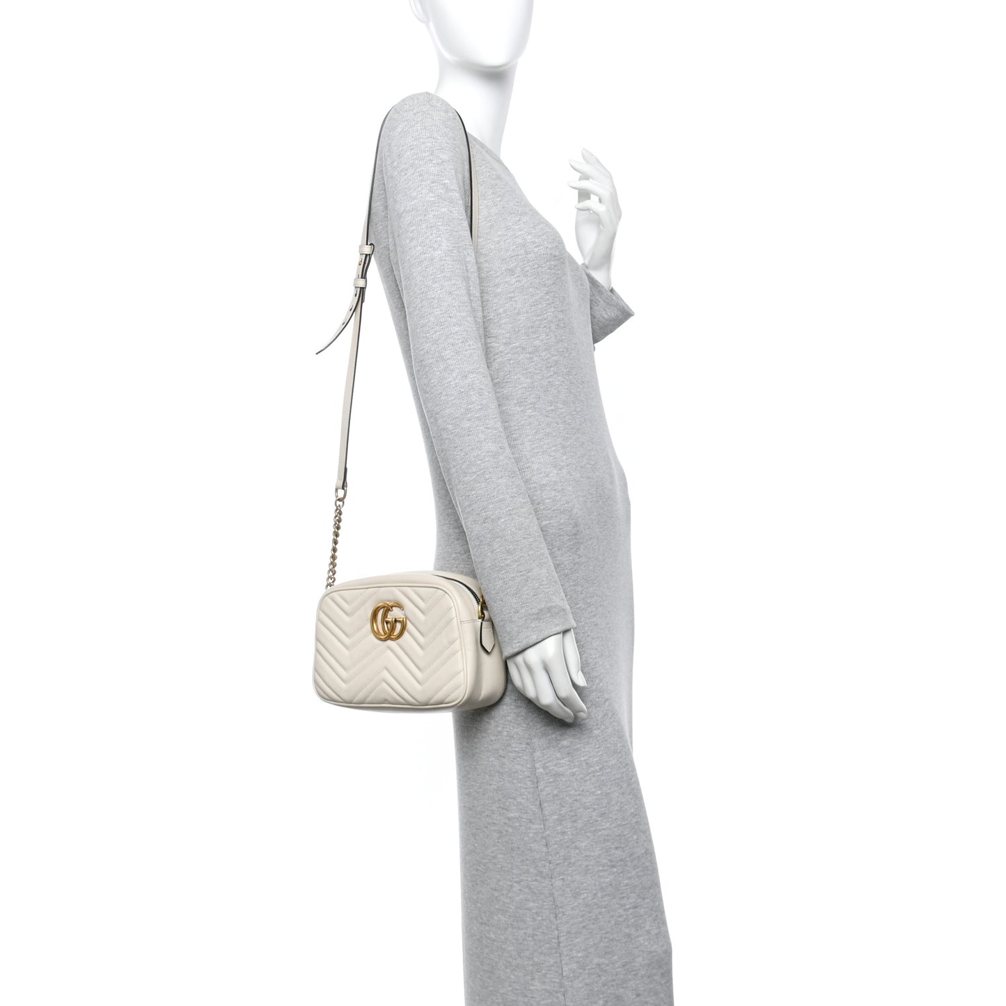 Calfskin Matelasse Small GG Marmont Chain Shoulder Bag White