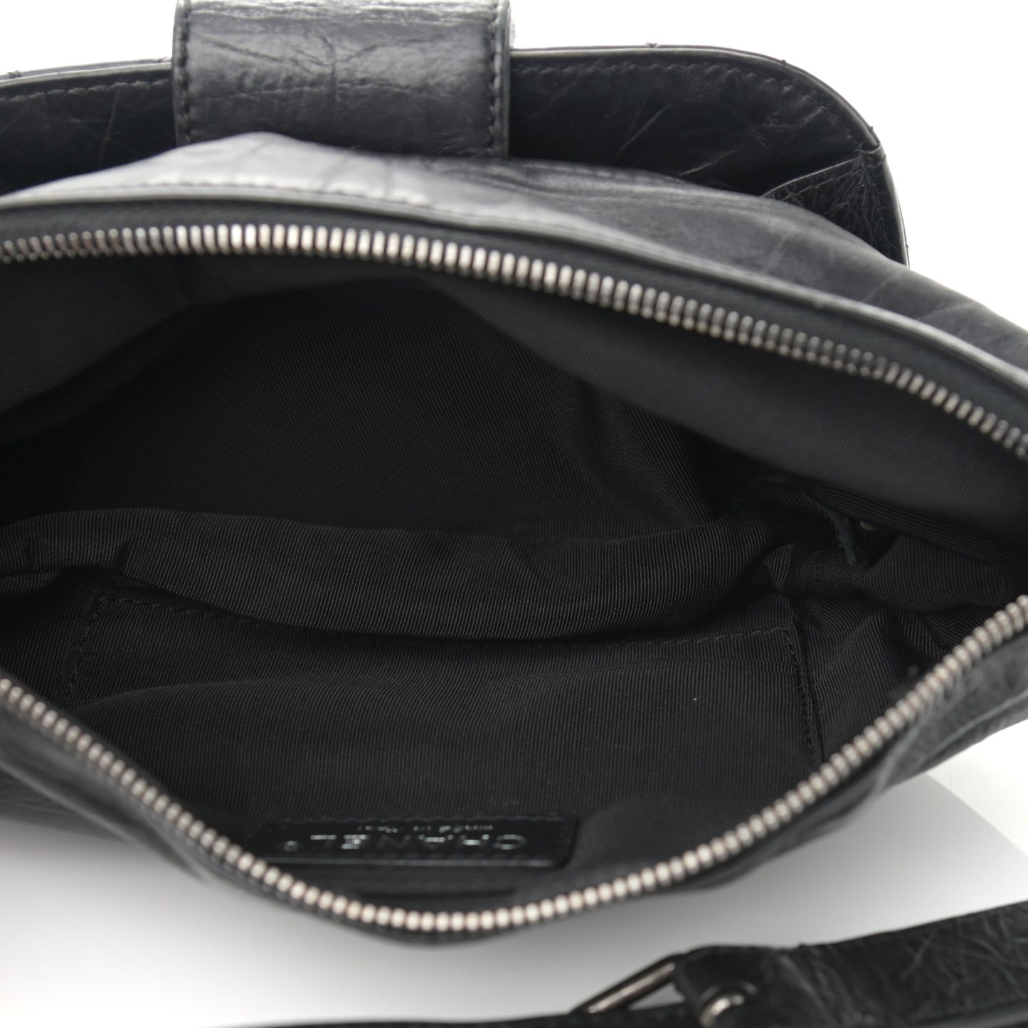 Crumpled Calfskin Quilted Casual Rock Waist Bag Fanny Pack Black