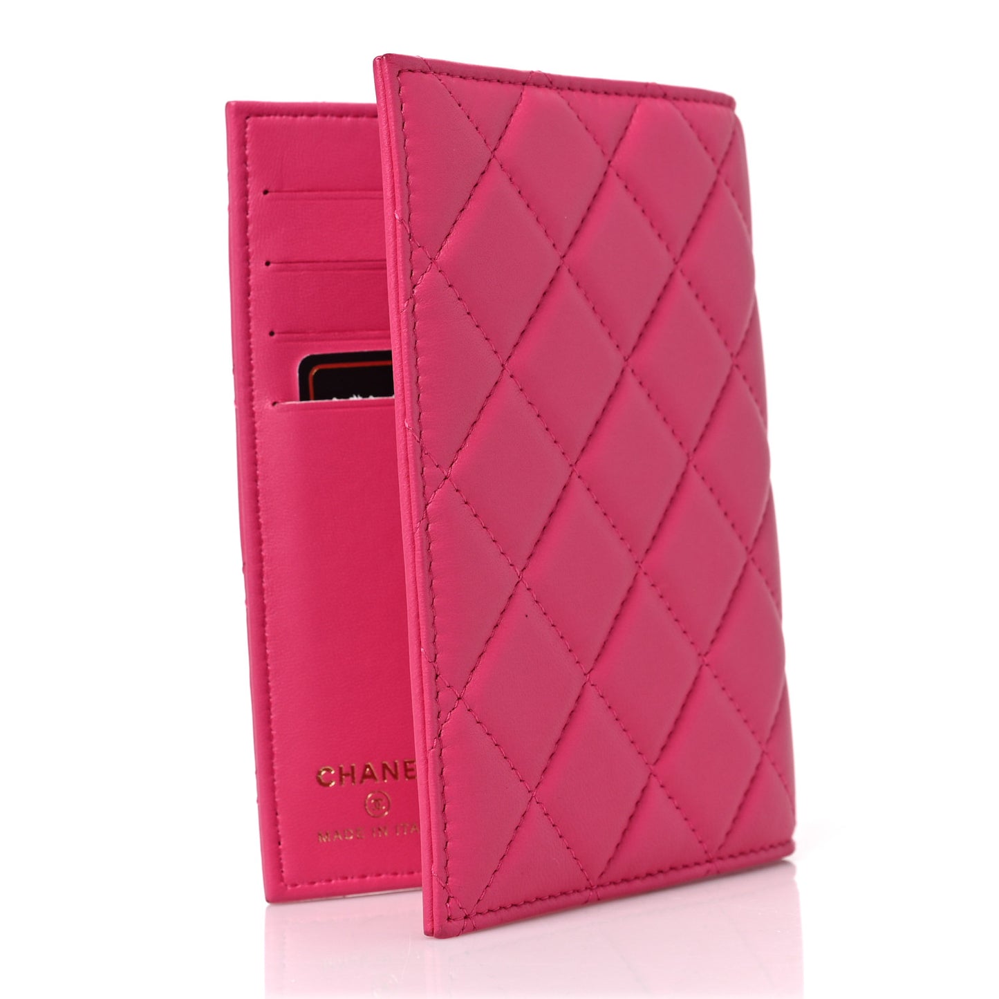 Lambskin Quilted Passport Holder Pink