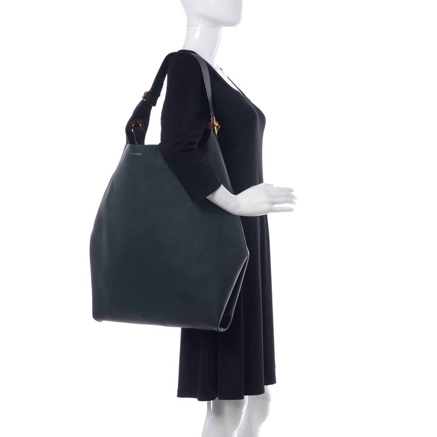 Calfskin Medium Grommet Detail Tote Dark Emerald