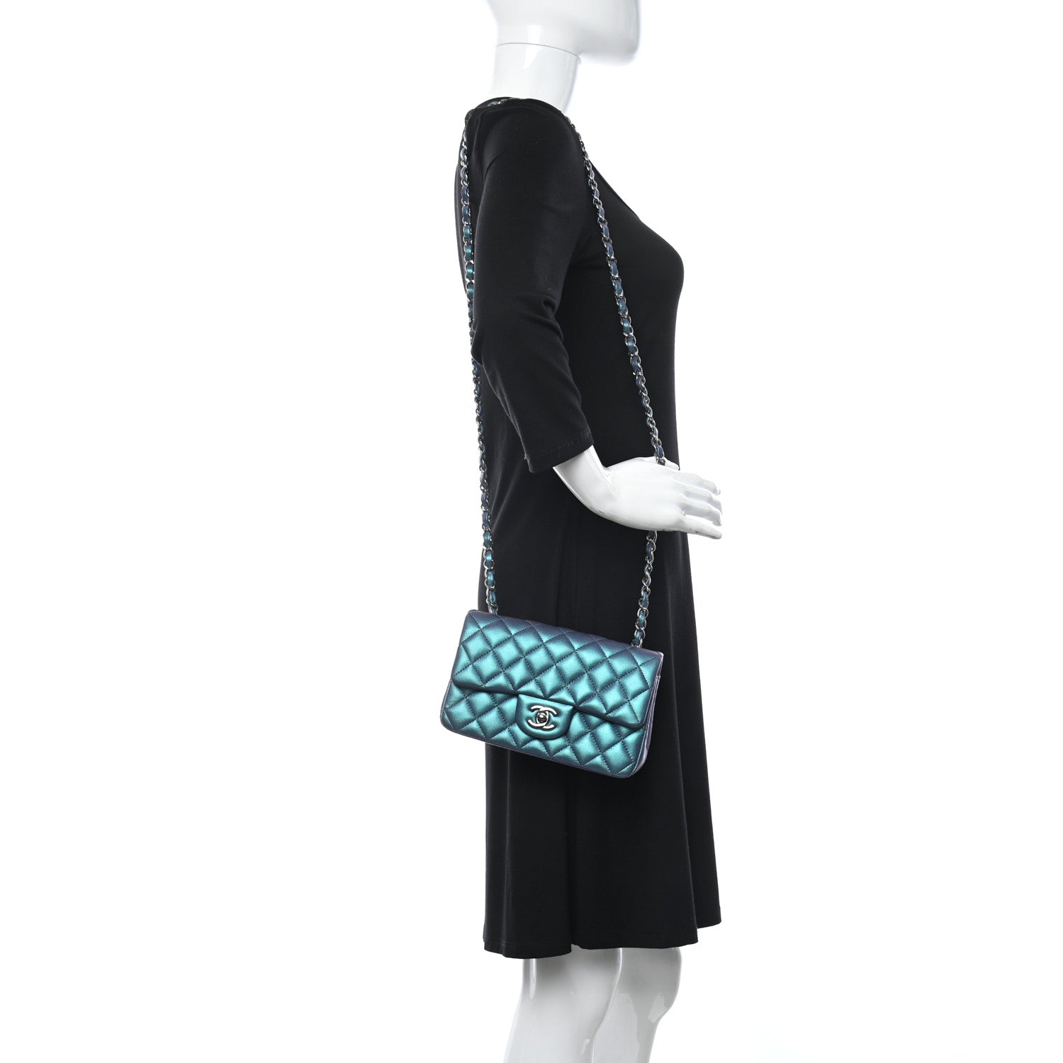 Chanel Iridescent Lambskin Quilted Mini Rectangular Flap Turquoise 2 of 11