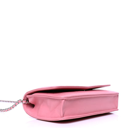 Chanel Lambskin Camellia Embossed Wallet On Chain WOC Pink 3 of 6