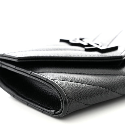 Saint Laurent Grain De Poudre Matelasse Chevron Small Monochrome Monogram Envelope Wallet Black 8 of 9