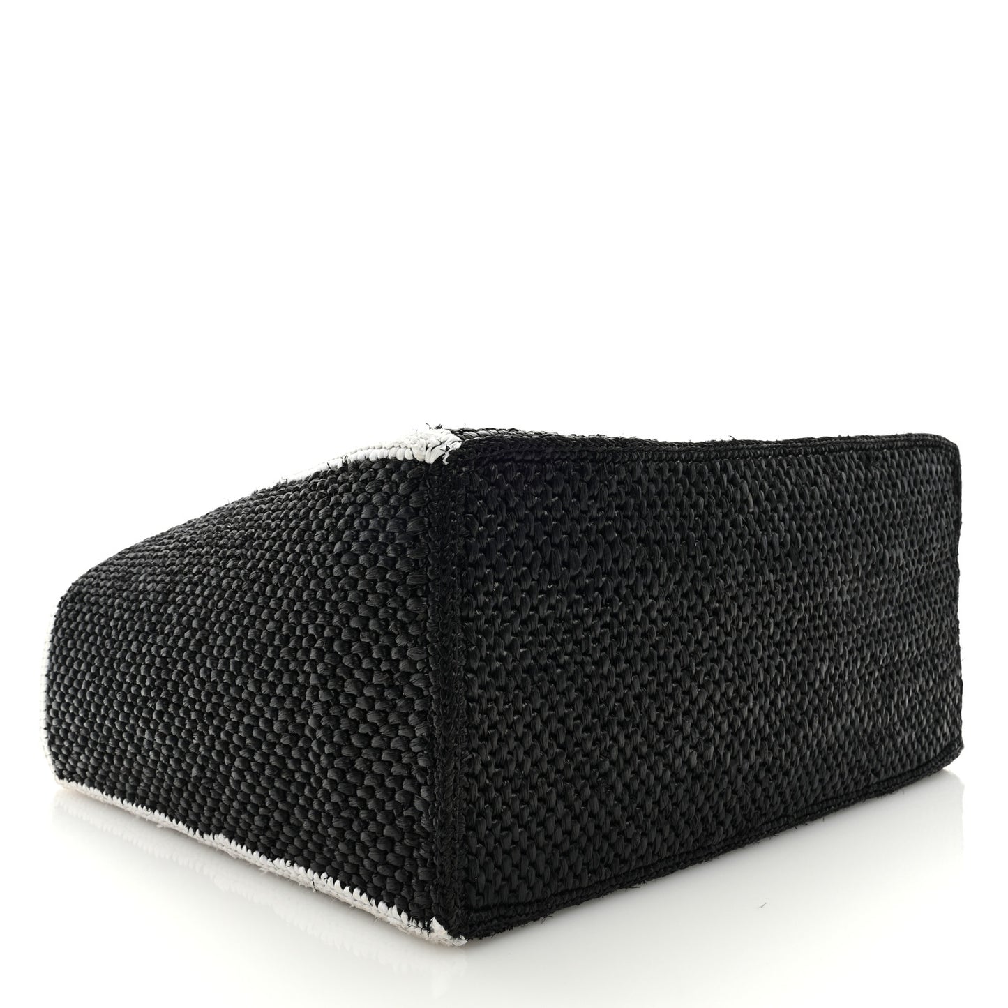 Raffia Large Paula's Ibiza Logo Tote Black White