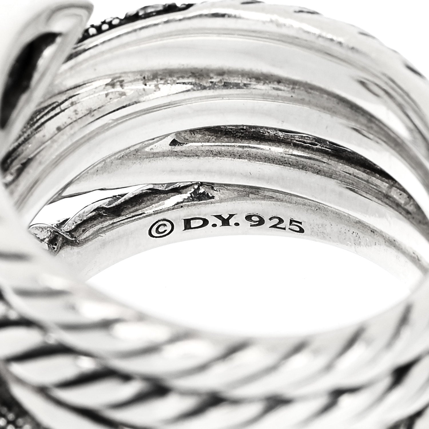 David Yurman Sterling Silver Diamond Hematite Mother of Pearl Doublet Grisaille Crossover Ring 54 7 4 of 4