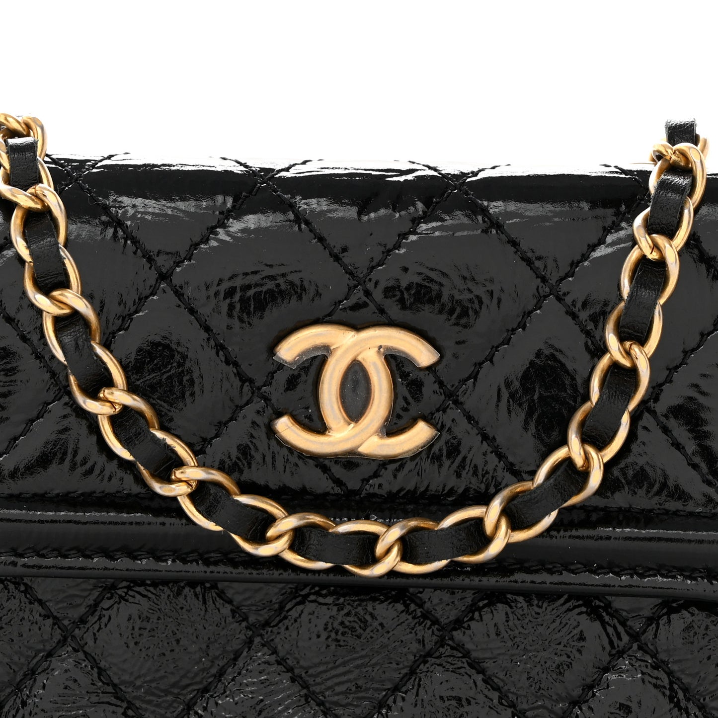 Shiny Aged Calfskin Quilted Waist Belt Bag Black