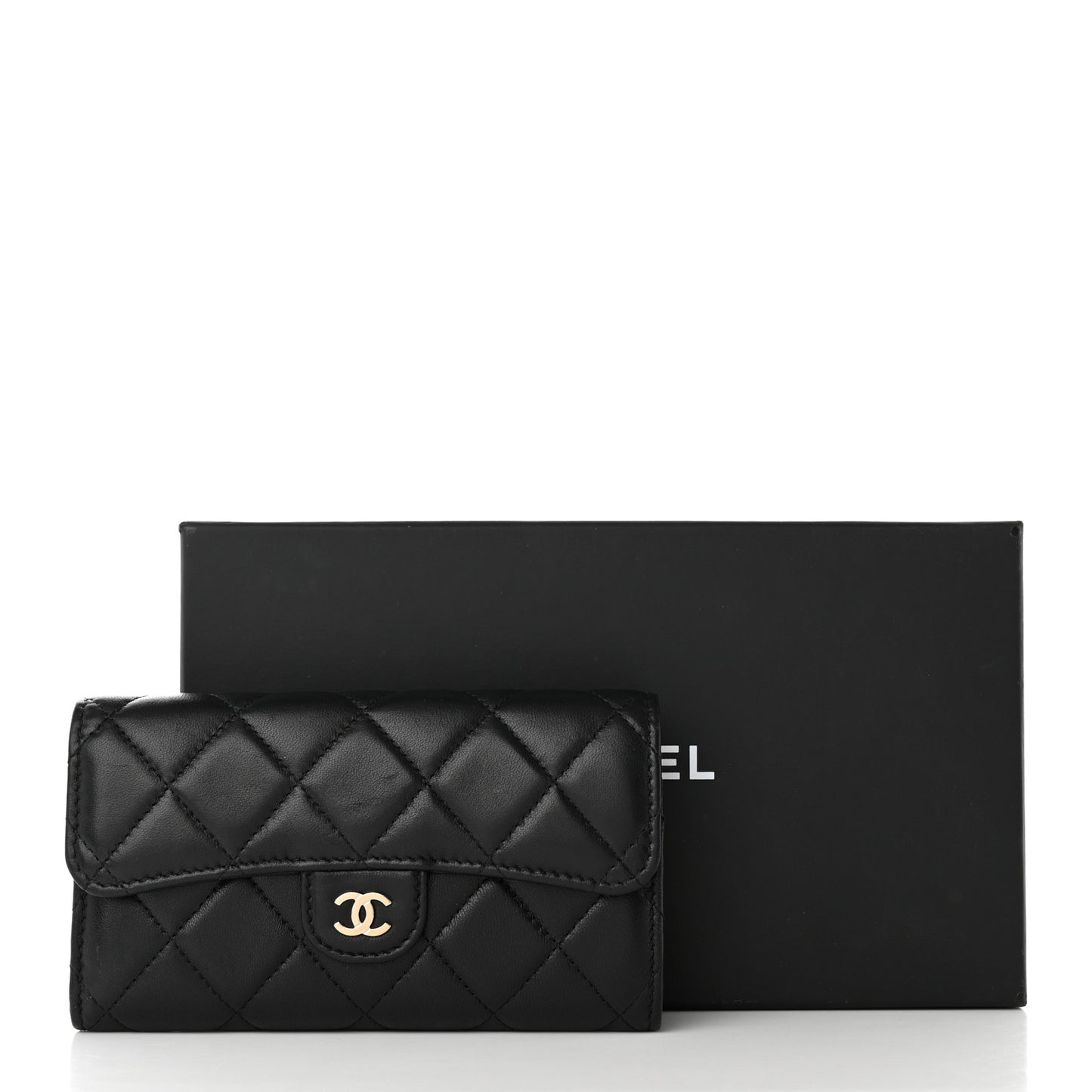 Lambskin Quilted Medium Flap Wallet Black