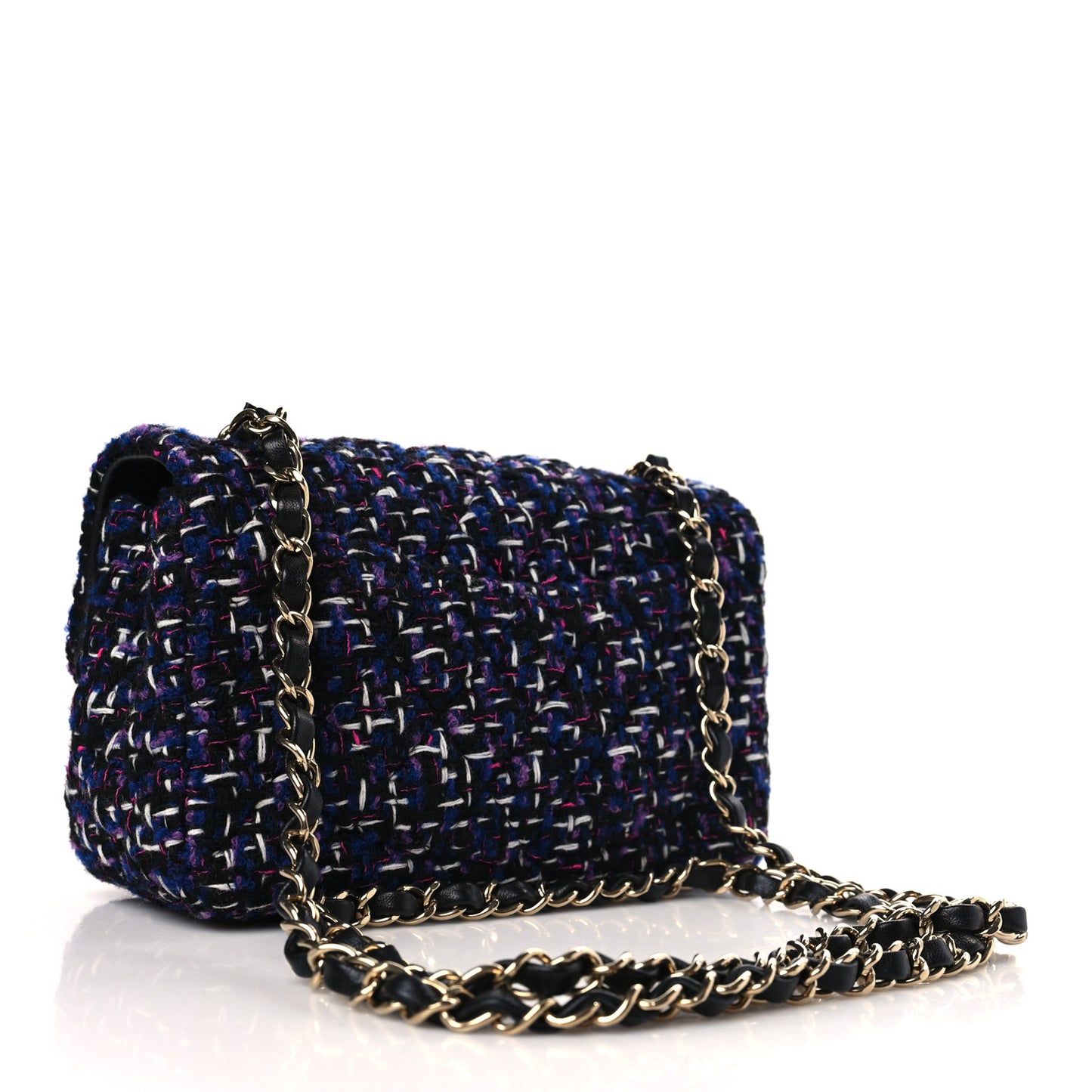 Tweed Quilted Mini Rectangular Flap Navy Purple