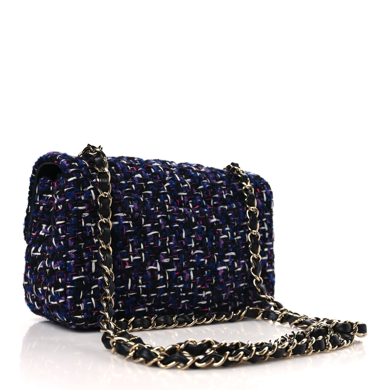 Chanel Tweed Quilted Mini Rectangular Flap Navy Purple 3 of 9