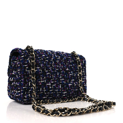 Chanel Tweed Quilted Mini Rectangular Flap Navy Purple 3 of 9
