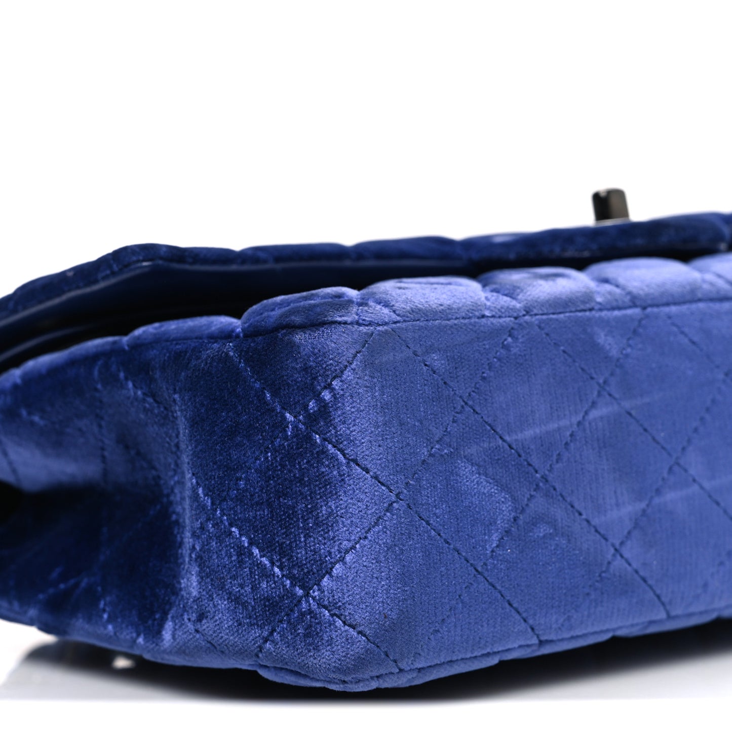Velvet Quilted Medium Double Flap Navy Blue
