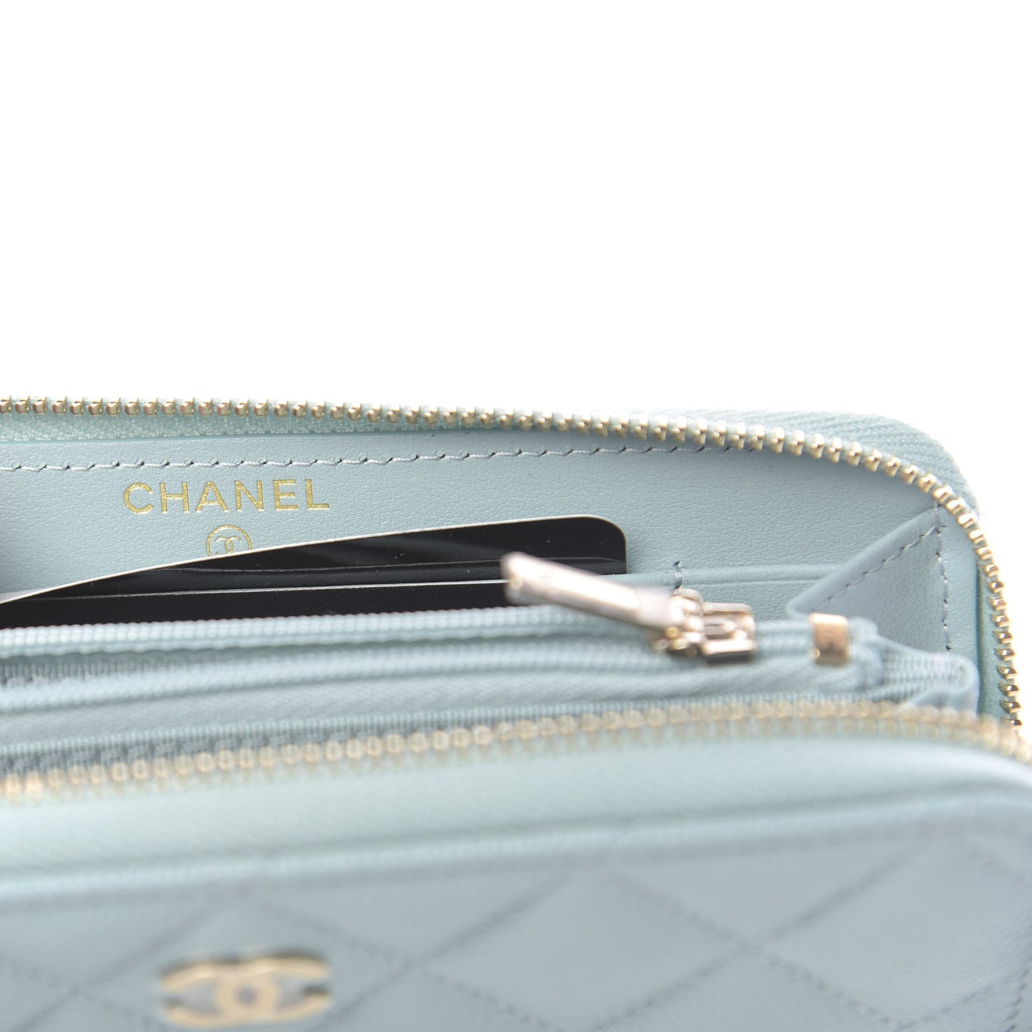 Caviar Quilted Medium Zip Around Wallet Light Blue
