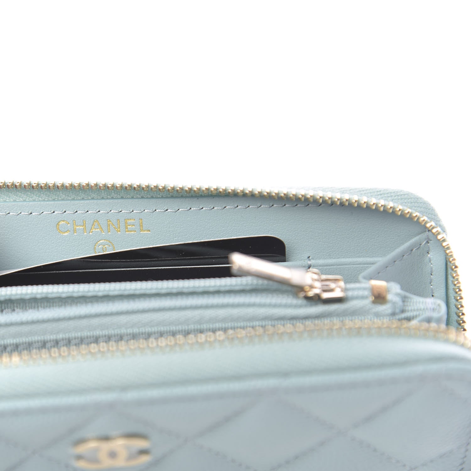 Chanel Caviar Quilted Medium Zip Around Wallet Light Blue 6 of 9
