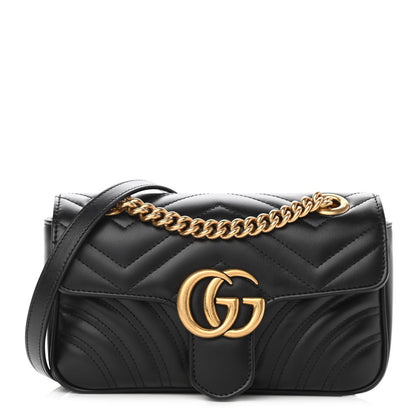 Gucci Calfskin Matelasse Mini GG Marmont Shoulder Bag Black 1 of 12