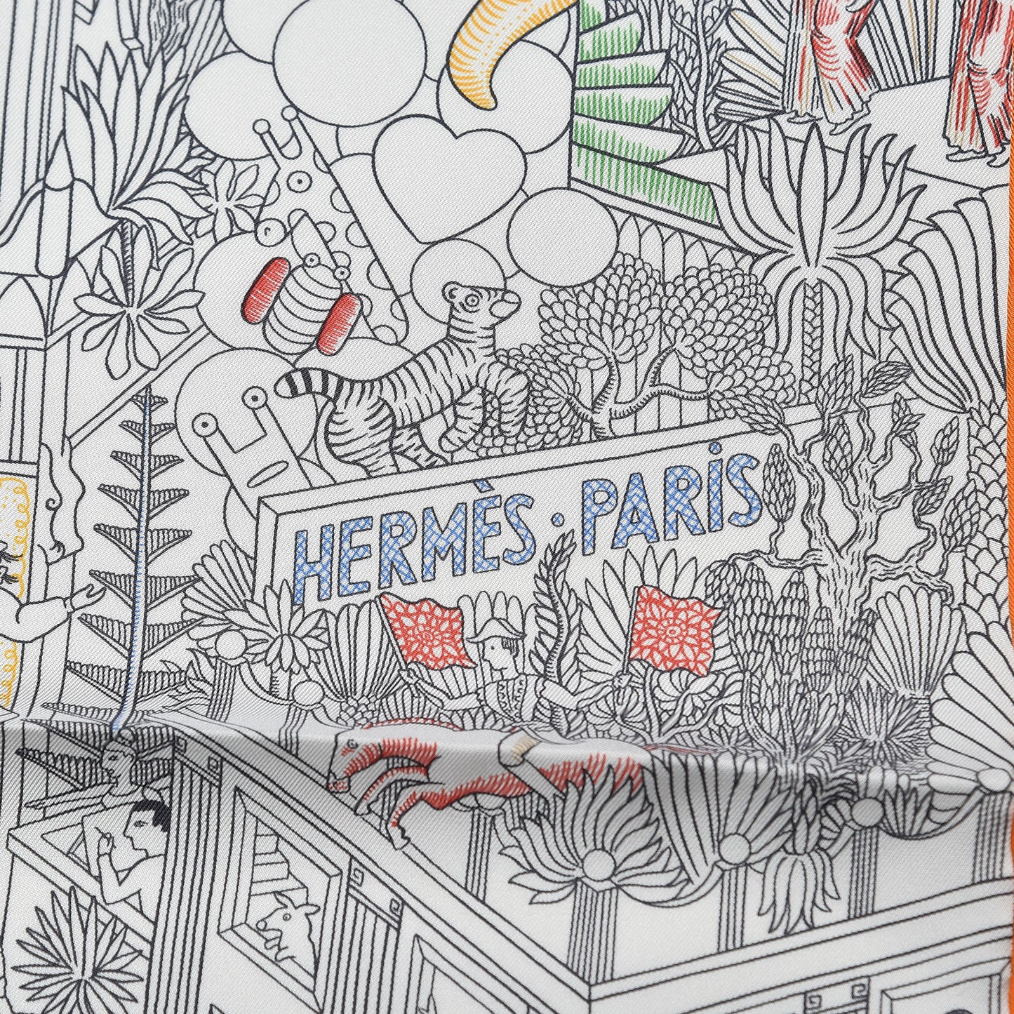 Silk Animapolis Scarf 90 White Jaune Vert