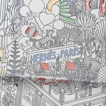 Hermes Silk Animapolis Scarf 90 White Jaune Vert 3 of 7