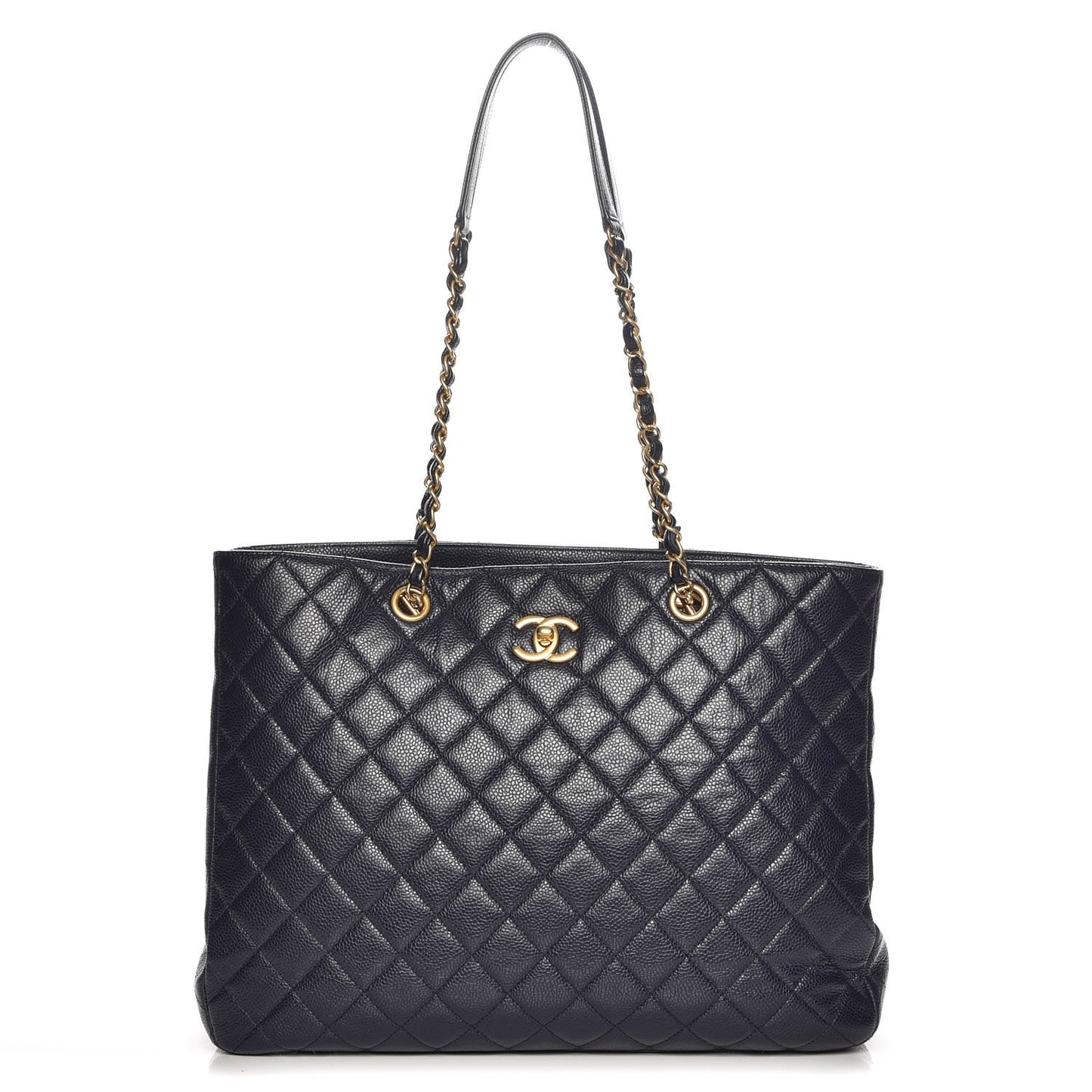 Caviar Quilted Large Shopping Tote Navy