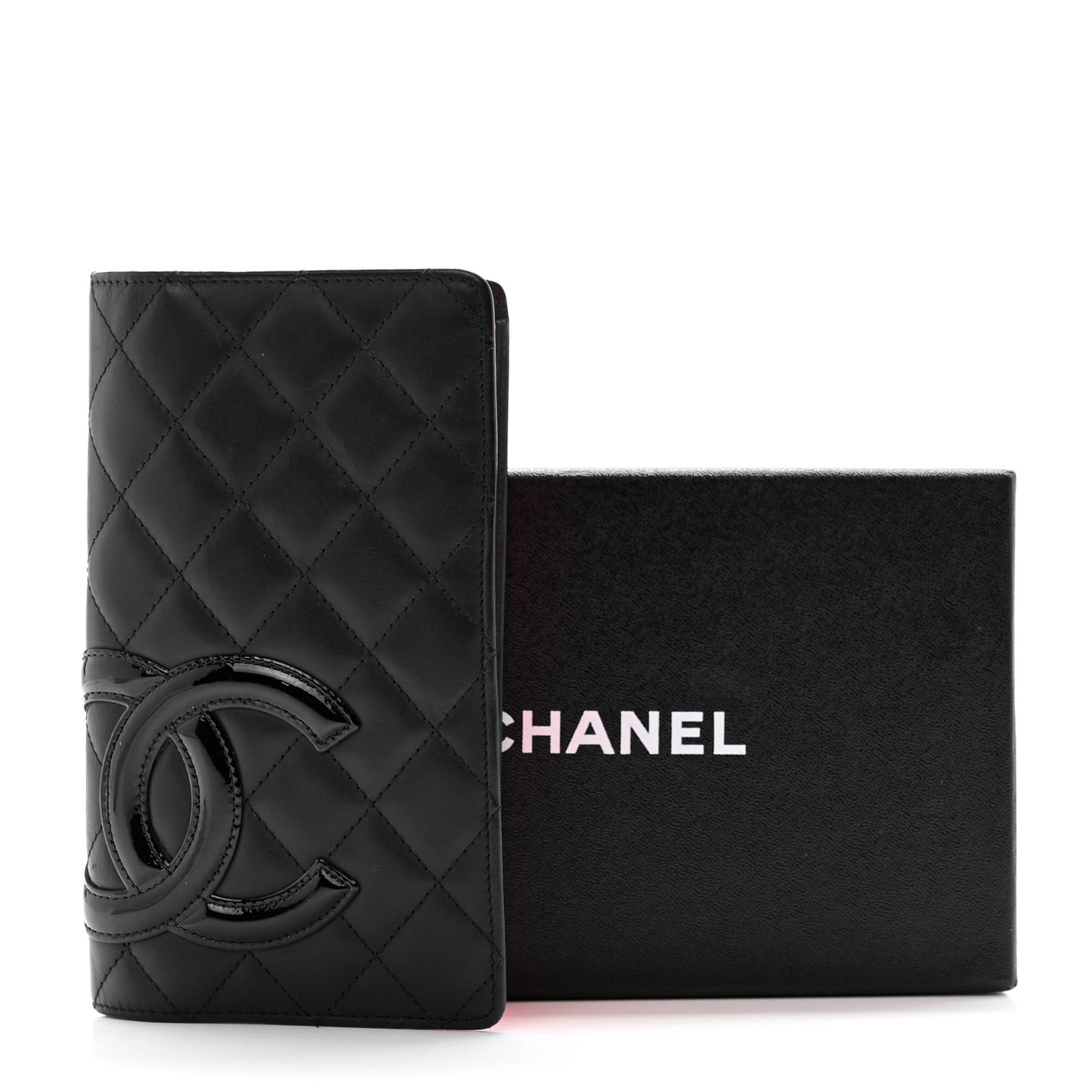 Calfskin Quilted Cambon Yen Wallet Black
