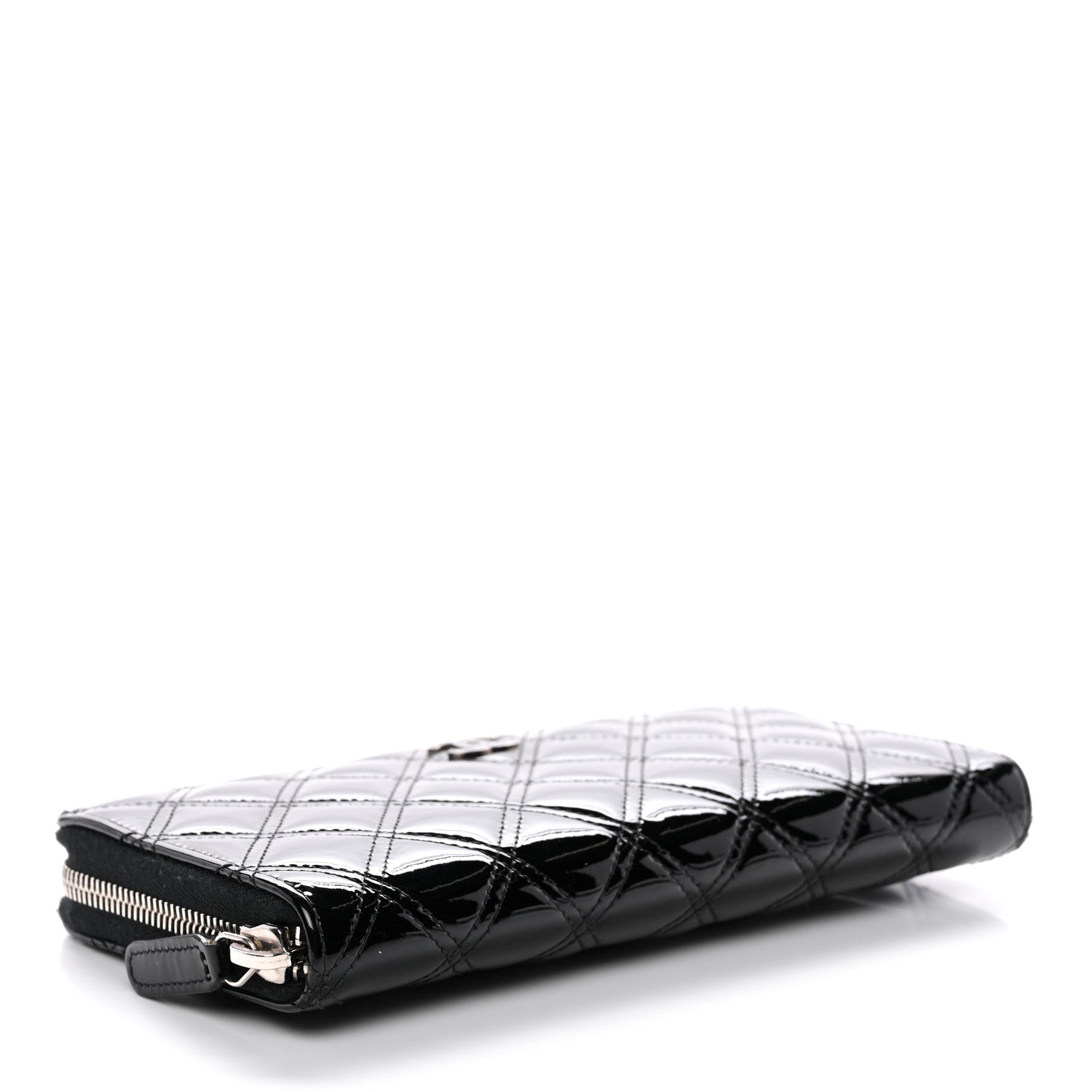 Chanel Patent Quilted Double Stitched Zip Around Wallet Black 4 of 12