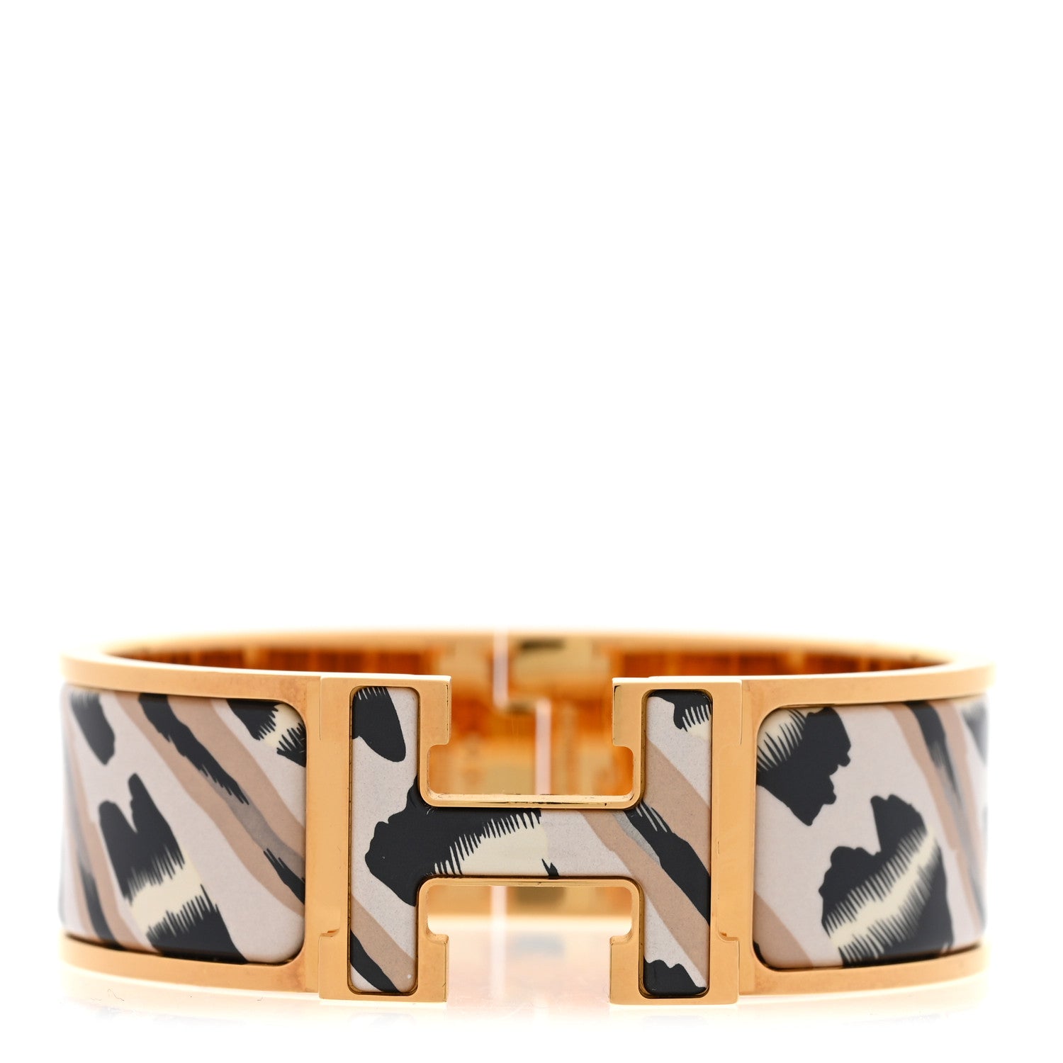 Hermes Enamel Printed Wide Le Chat Carre Clic Clac H Bracelet PM Lumière 1 of 5