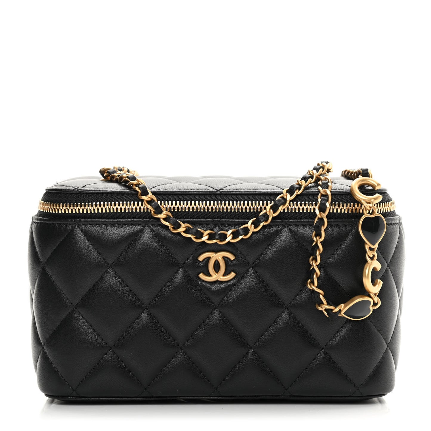 Lambskin Quilted Small Coco Vanity Case With Chain Black