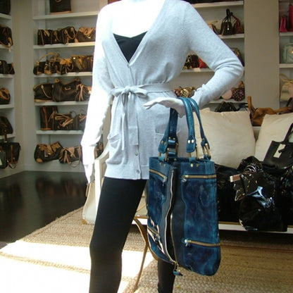 Jimmy Choo Patent Suede Monna /L Tote Blue 2 of 11