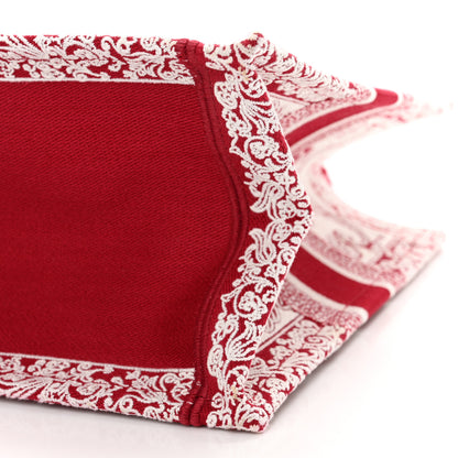 Christian Dior Canvas Embroidered Medium Book Tote Red White 10 of 12