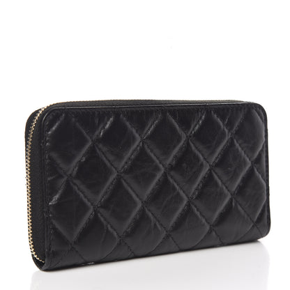 Chanel Aged Calfskin Quilted Medium Lucky Charms 2.55 Reissue Zip Around Wallet Black 3 of 9