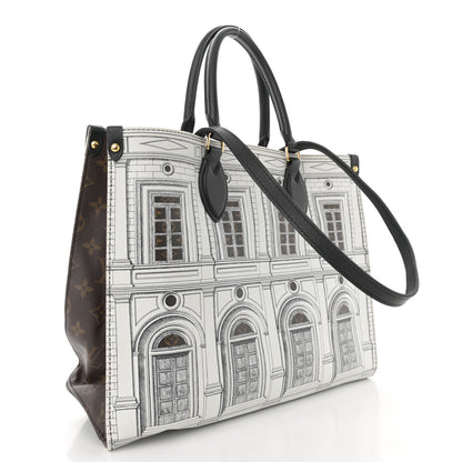 Louis Vuitton X FORNASETTI Calfskin Architettura Onthego MM Black White 3 of 12