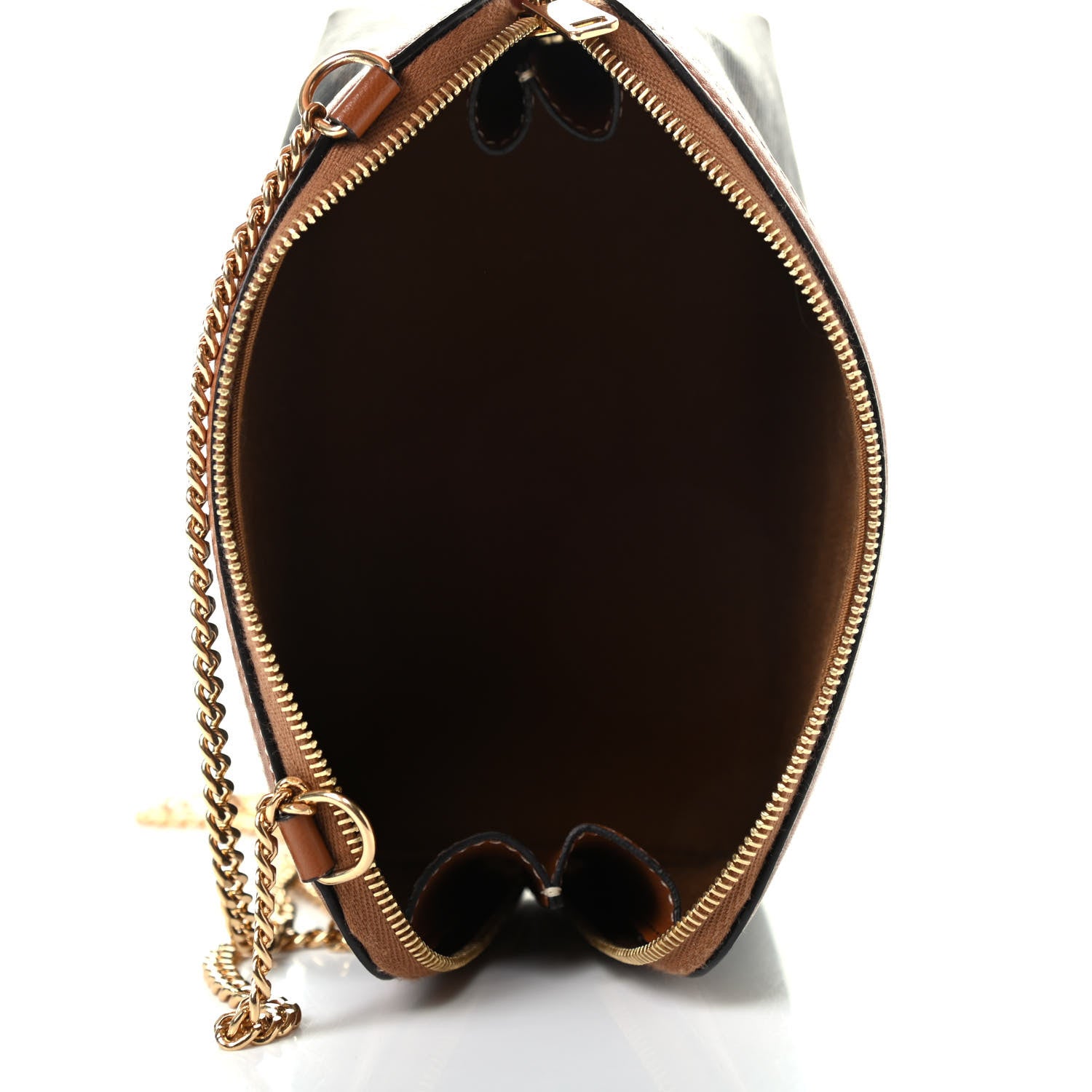 Celine Triomphe Canvas Calfskin Mini Clutch on Chain Tan 4 of 4