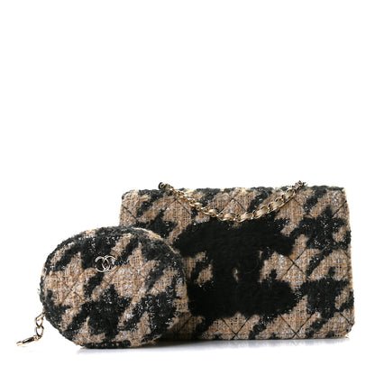 Chanel Tweed Shearling Quilted Chanel Wallet On Chain WOC and Coin Purse Beige Black 1 of 10