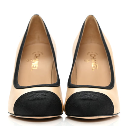 Chanel Lambskin Grosgrain Cap Toe CC Pumps 41 Beige Black 2 of 9