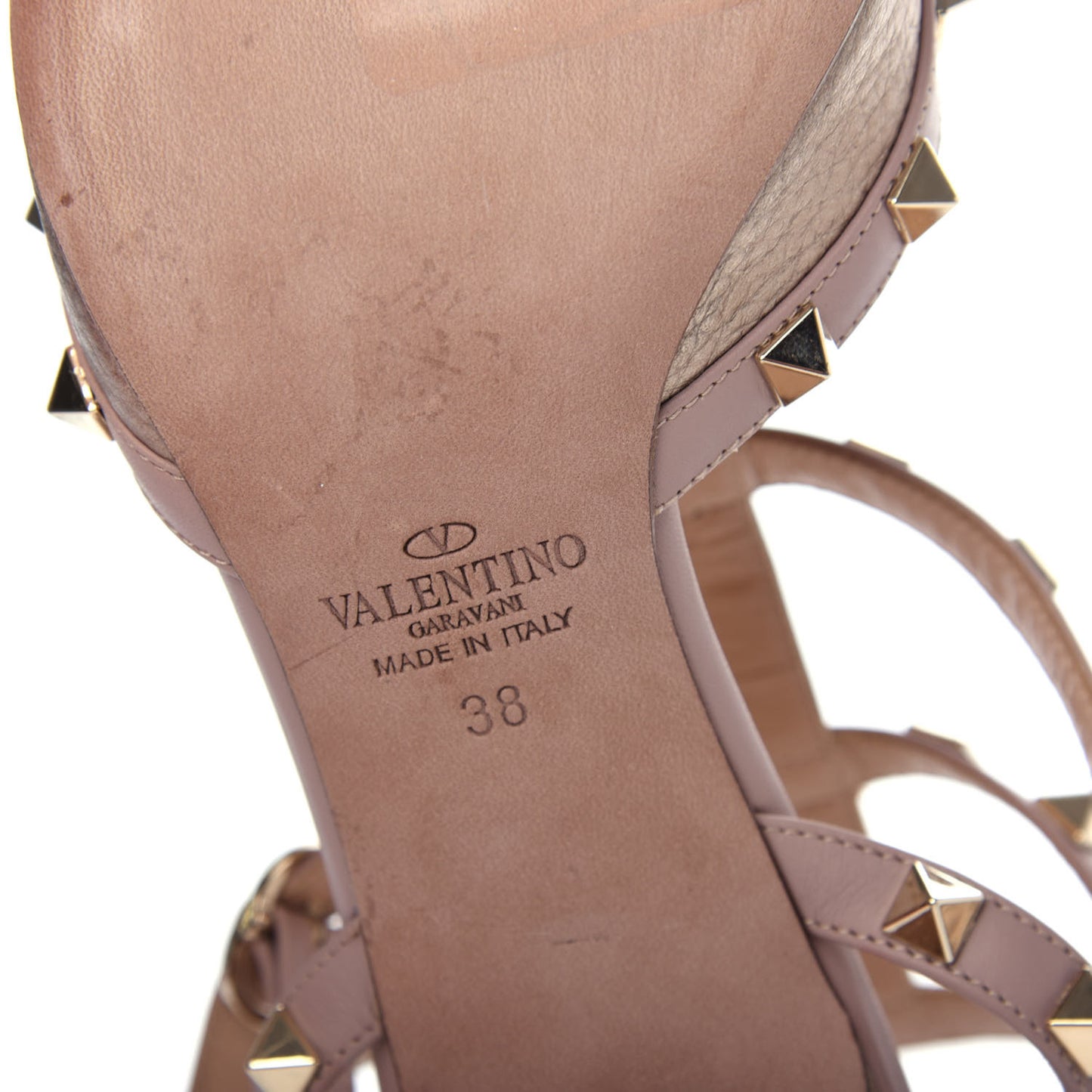 Metallic Pebbled Calfskin Rockstud Ankle Strap 65mm Pumps 38 Skin Poudre