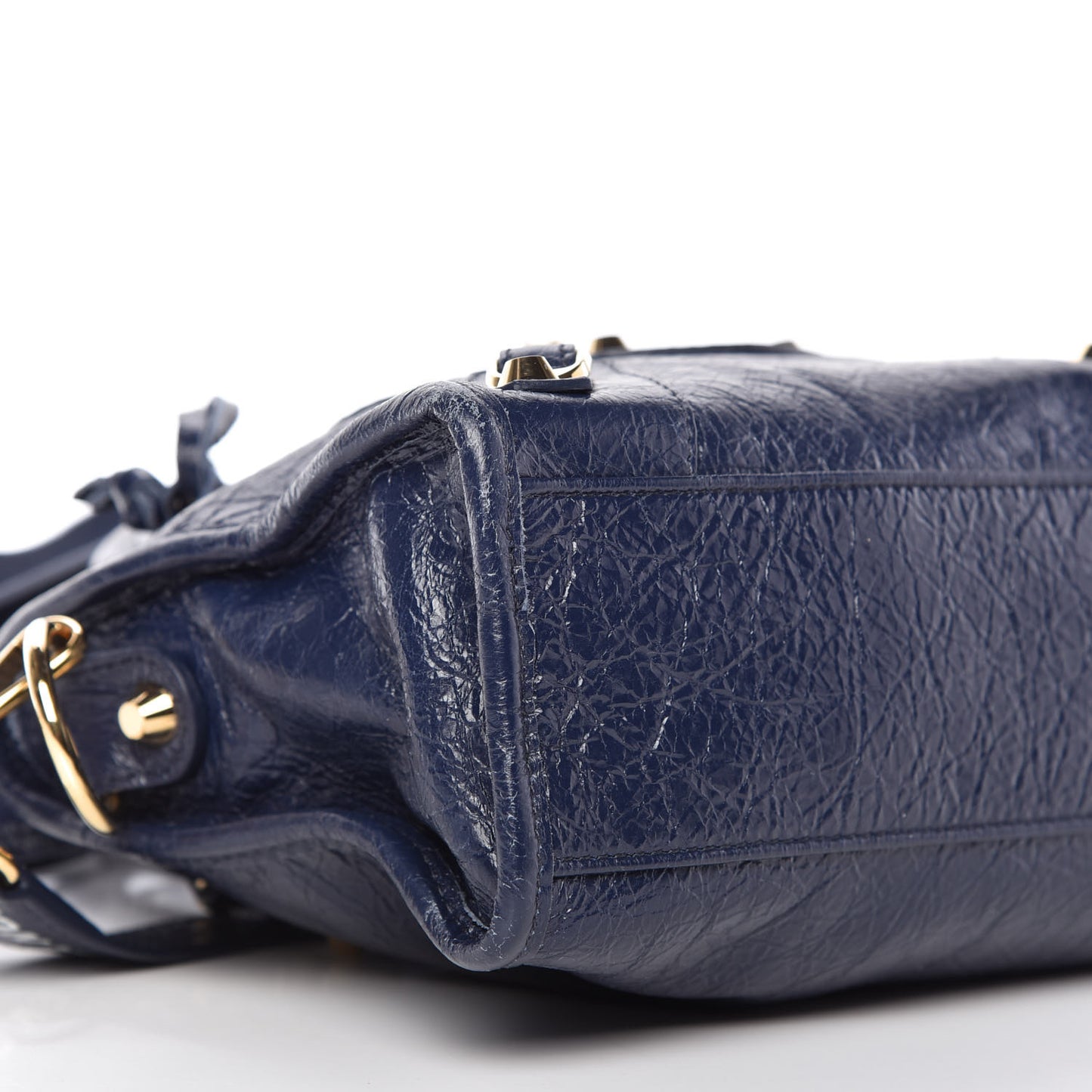 Agneau Classic Gold Hardware Mini City Logo Strap Navy White