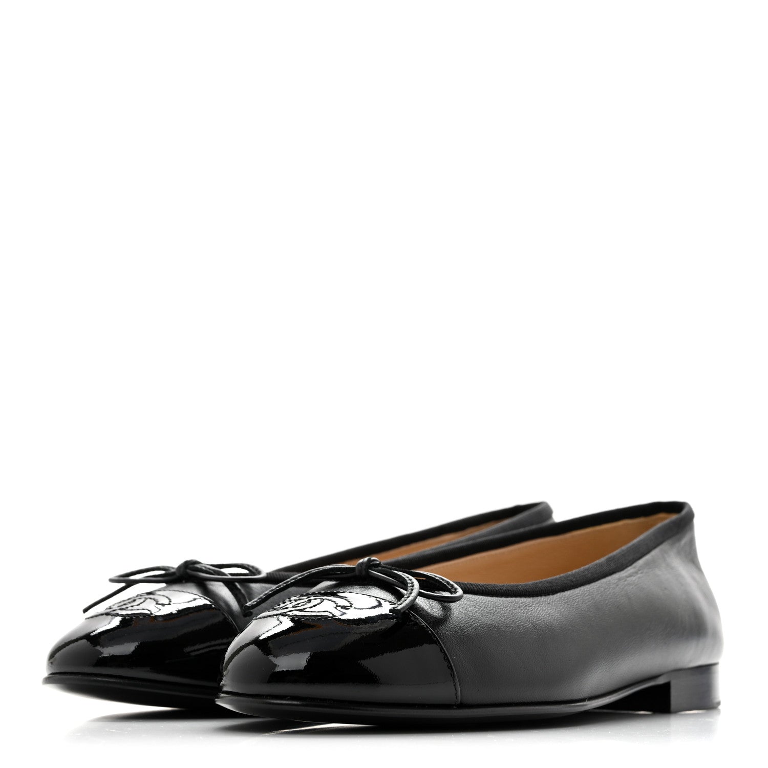 Chanel Lambskin Patent Cap Toe Ballerina Flats 37 Black 4 of 10