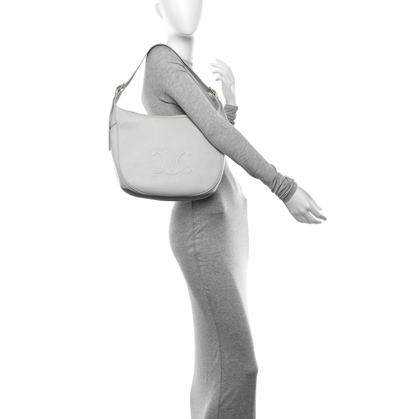 Supple Calfskin Cuir Triomphe Heloise Shoulder Bag Light Stone