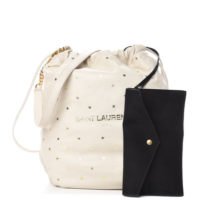 Saint Laurent Lambskin Star Printed Teddy Drawstring Bag White 3 of 11