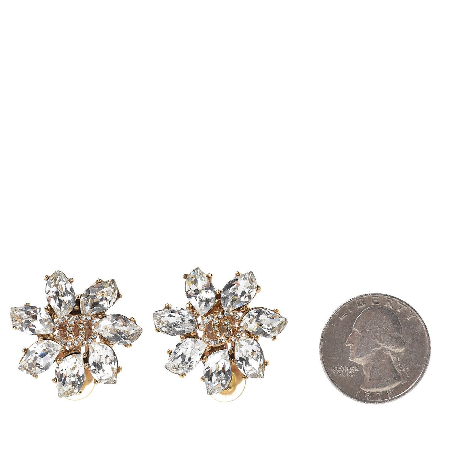 Crystal CC Clip On Earrings Gold