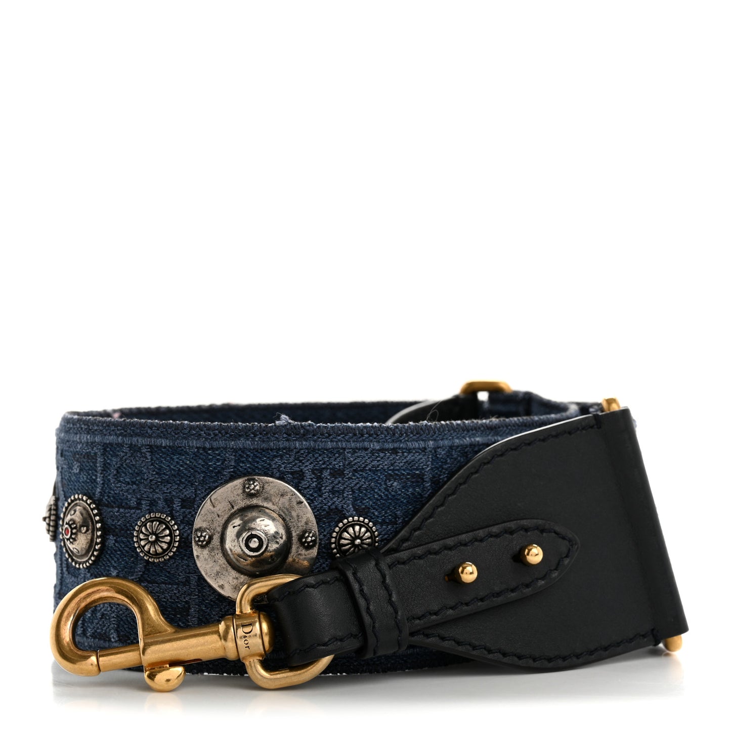 Oblique Denim Studded Shoulder Strap Blue