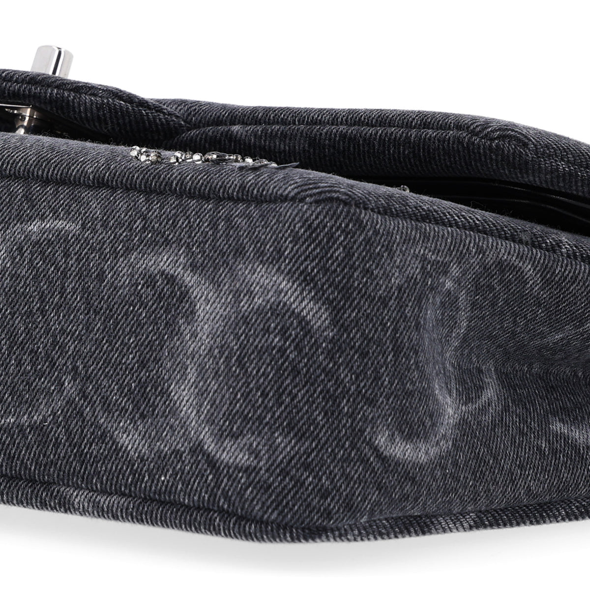Denim Crystal Sequin CC Medium Double Flap Black