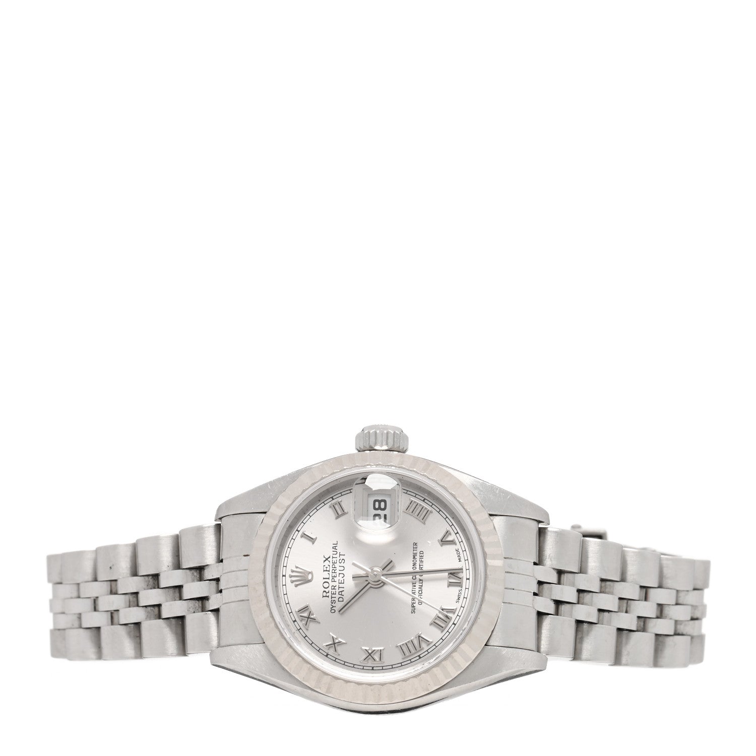 Rolex Stainless Steel 18K White Gold 26mm Oyster Perpetual Datejust Watch Silver Roman 179174 2 of 4